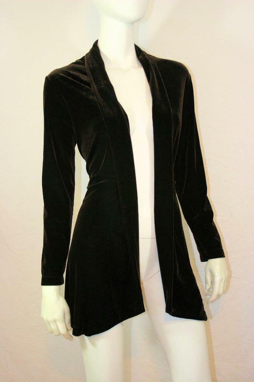 LAURA ASHLEY Brown Velvet Open Front Dress Jacket